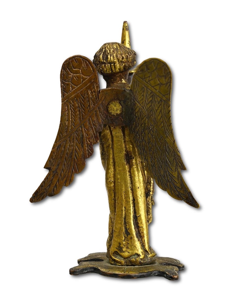 Medieval Gilt Bronze Sculpture Of A Torchere Bearing Angel. French, Circa. 1300.-photo-1