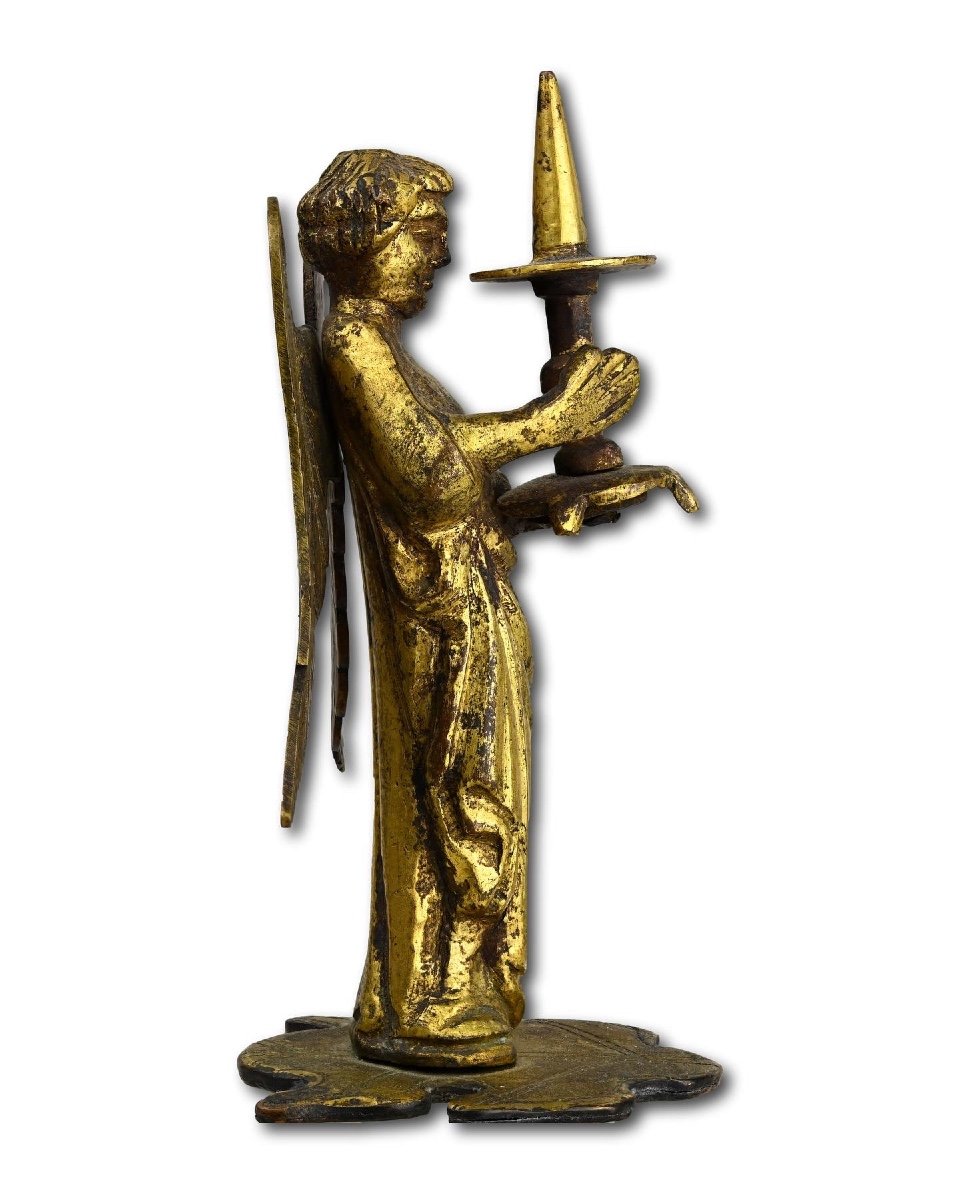 Medieval Gilt Bronze Sculpture Of A Torchere Bearing Angel. French, Circa. 1300.-photo-3