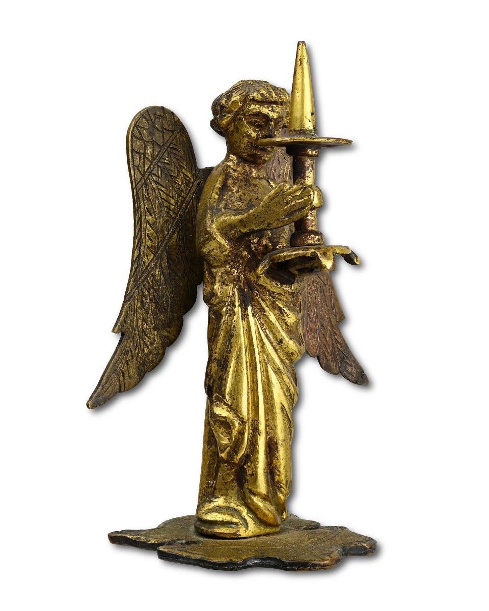 Medieval Gilt Bronze Sculpture Of A Torchere Bearing Angel. French, Circa. 1300.-photo-4