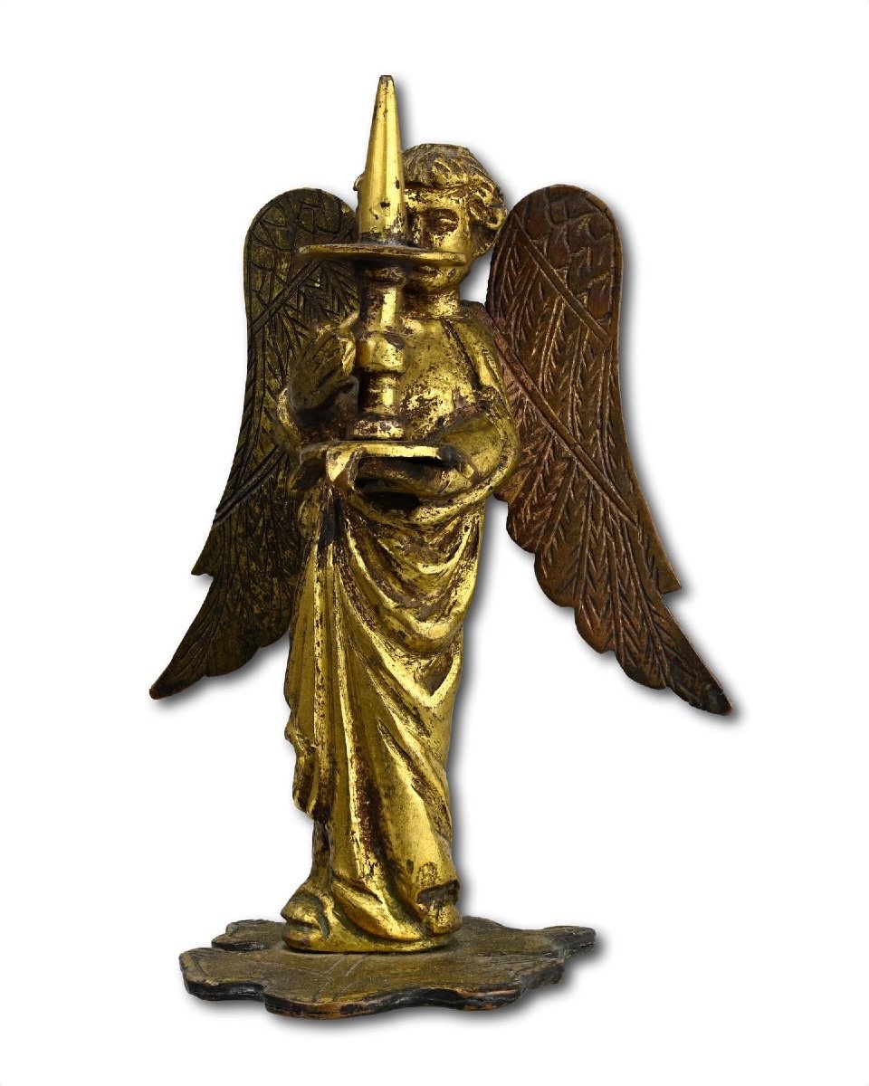 Medieval Gilt Bronze Sculpture Of A Torchere Bearing Angel. French, Circa. 1300.-photo-5