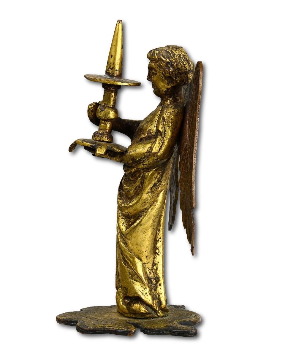 Medieval Gilt Bronze Sculpture Of A Torchere Bearing Angel. French, Circa. 1300.-photo-6