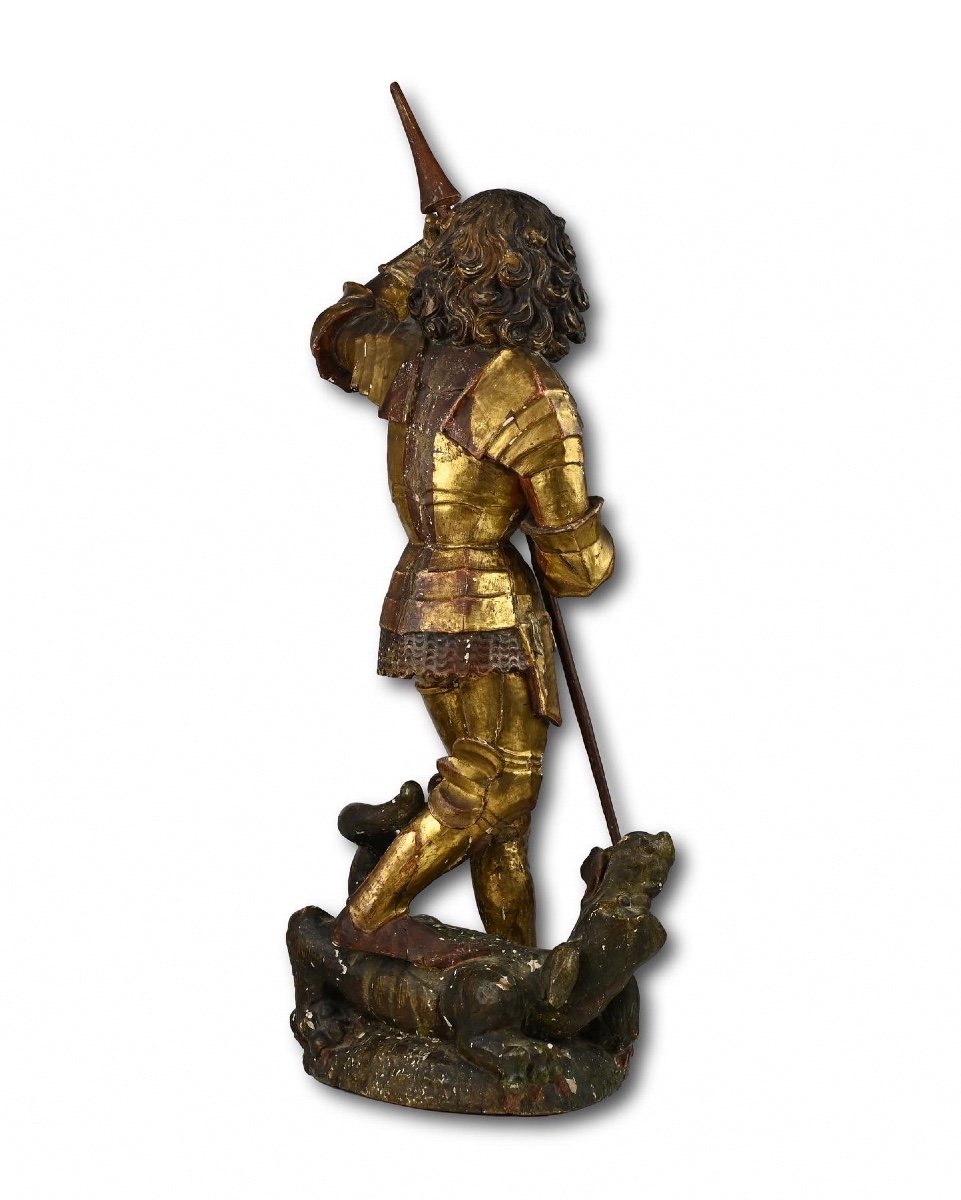 Polychromed Sculpture Of Saint George And The Dragon. South German, 15th Century-photo-3