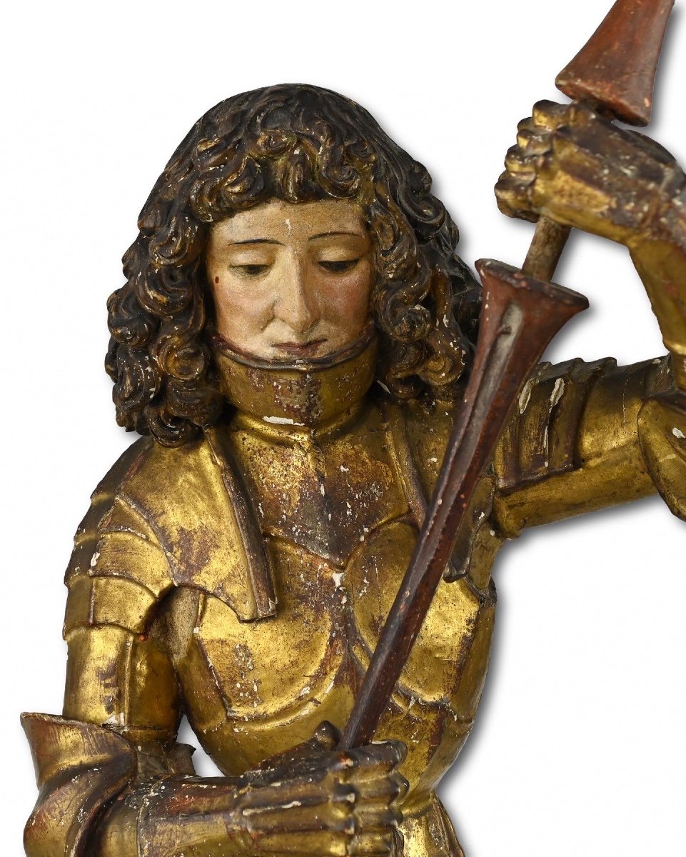 Polychromed Sculpture Of Saint George And The Dragon. South German, 15th Century-photo-1