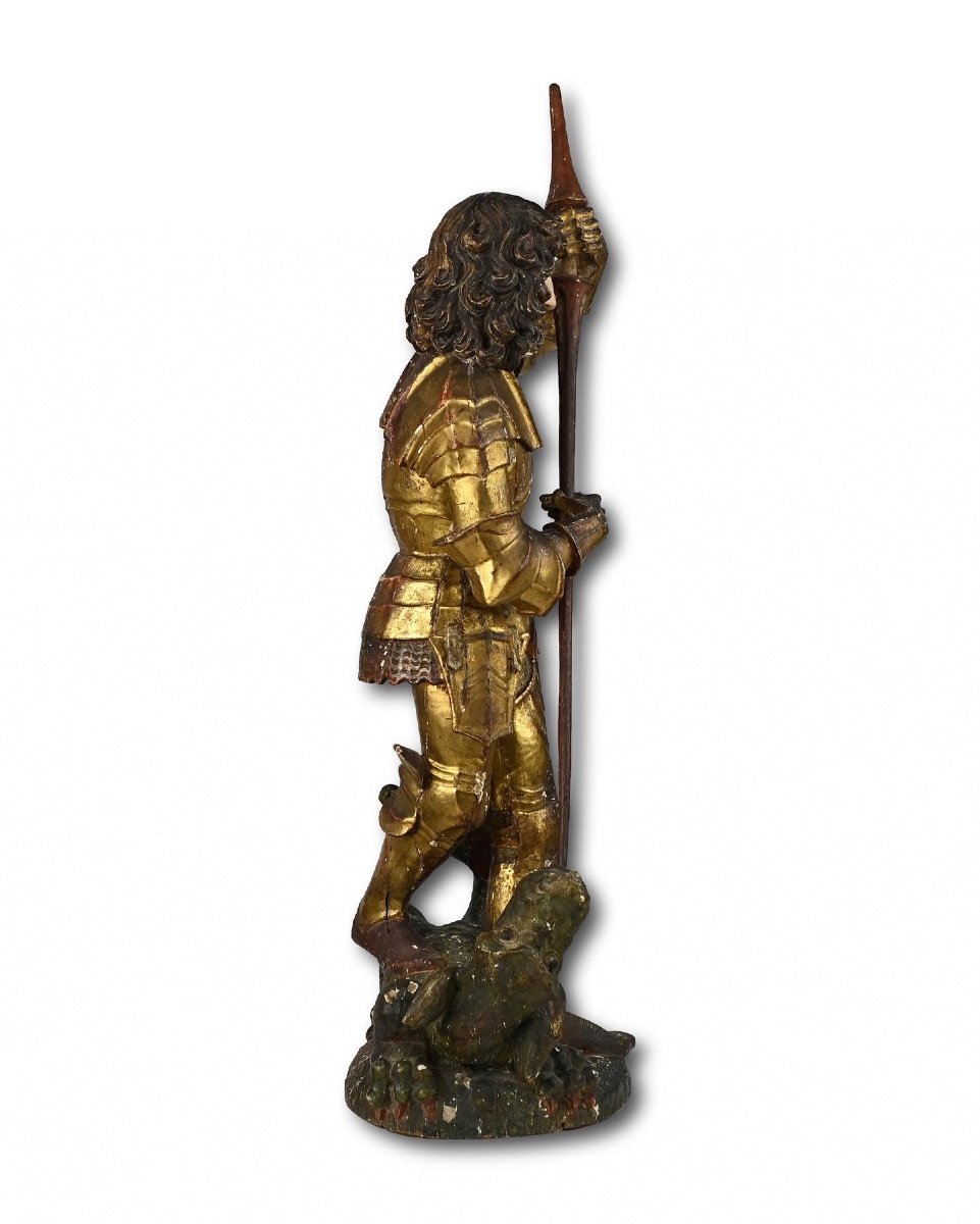 Polychromed Sculpture Of Saint George And The Dragon. South German, 15th Century-photo-7