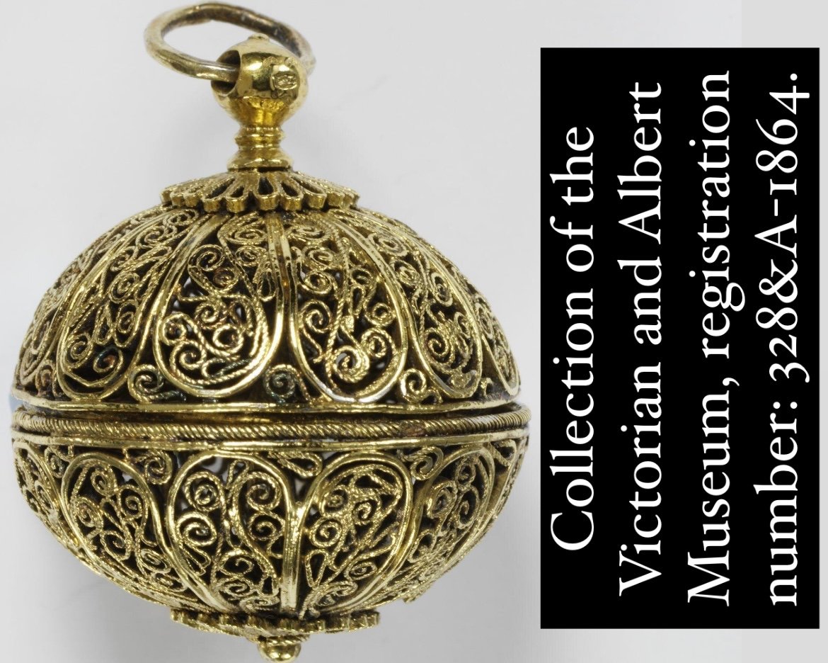 Large Filigree Silver Gilt Ball Form Pomander. Spanish, Circa 1700.-photo-5