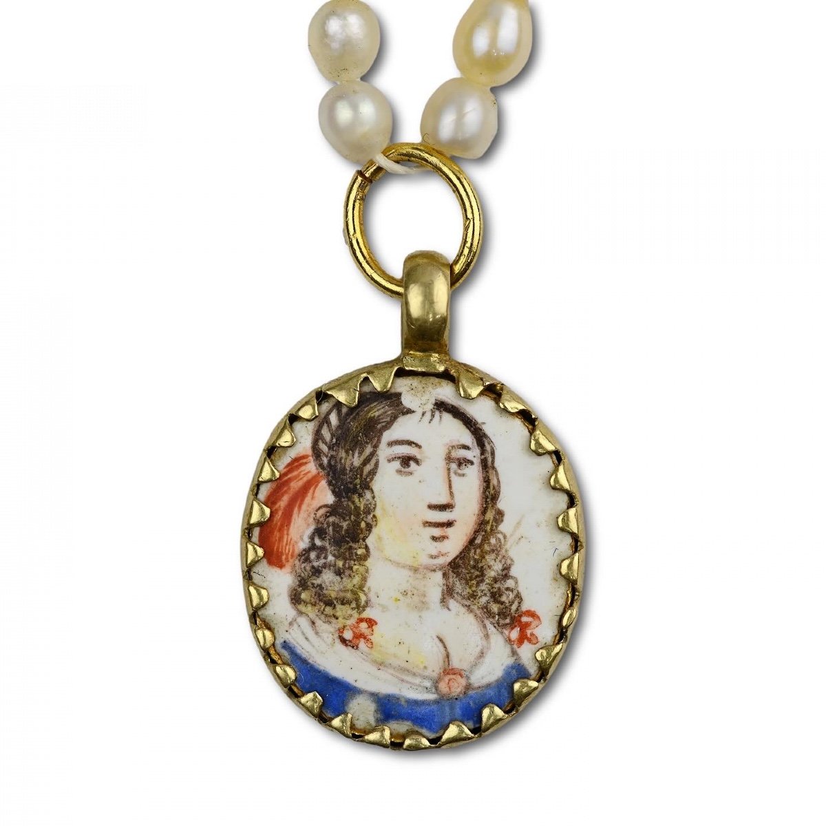 Gold And Enamel Pendant With The Busts Of Beautiful Ladies. French, 17th Century-photo-1