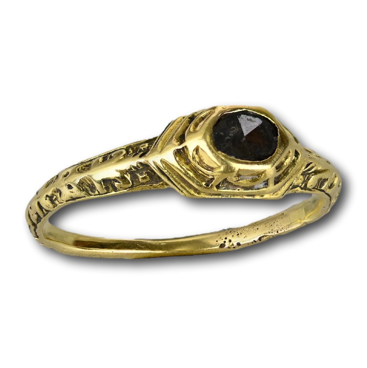 Delicate Renaissance Gold Ring Set With A Diamond. European, 16th Century.