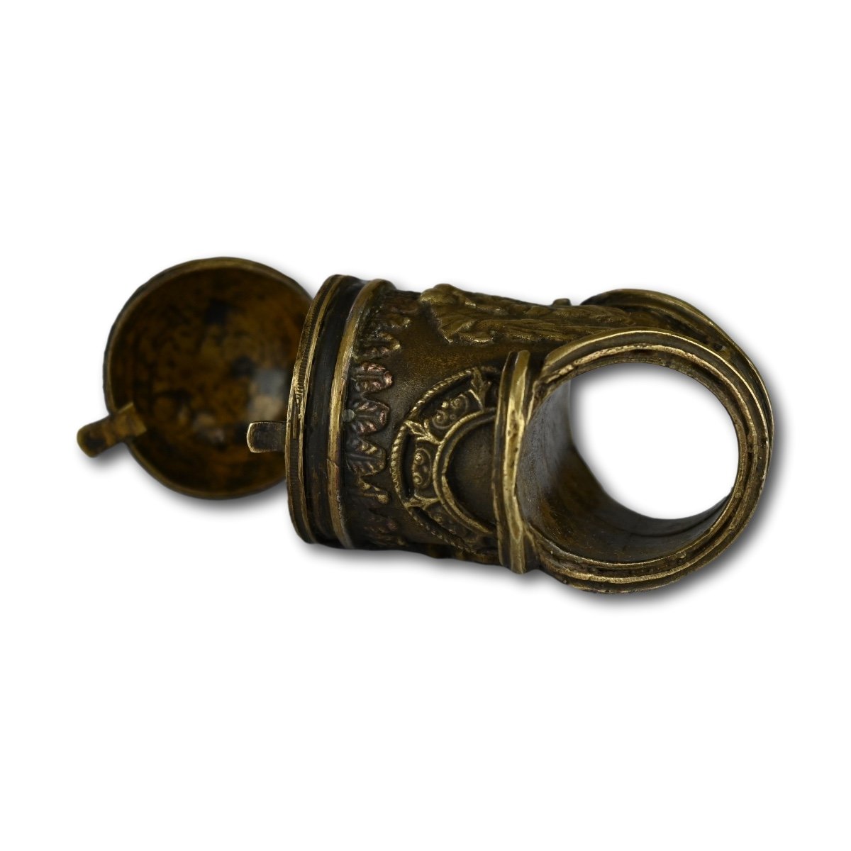 Renaissance Bronze Glove Ring With An Inkwell. Italian, 16/17th Century.-photo-5