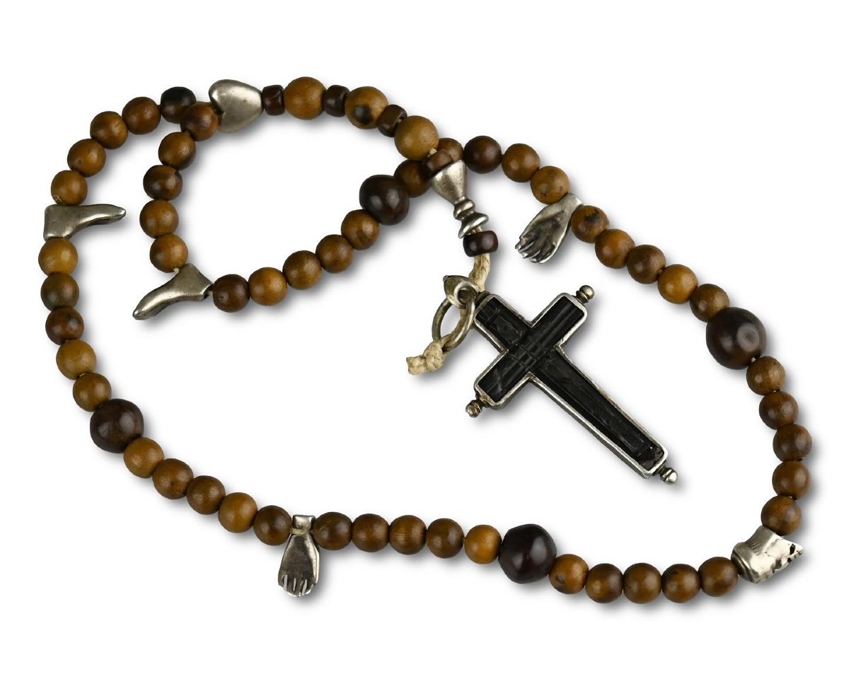 Silver And Wood Rosary With Elements Of The Body Of Christ. German, 18th Century-photo-2