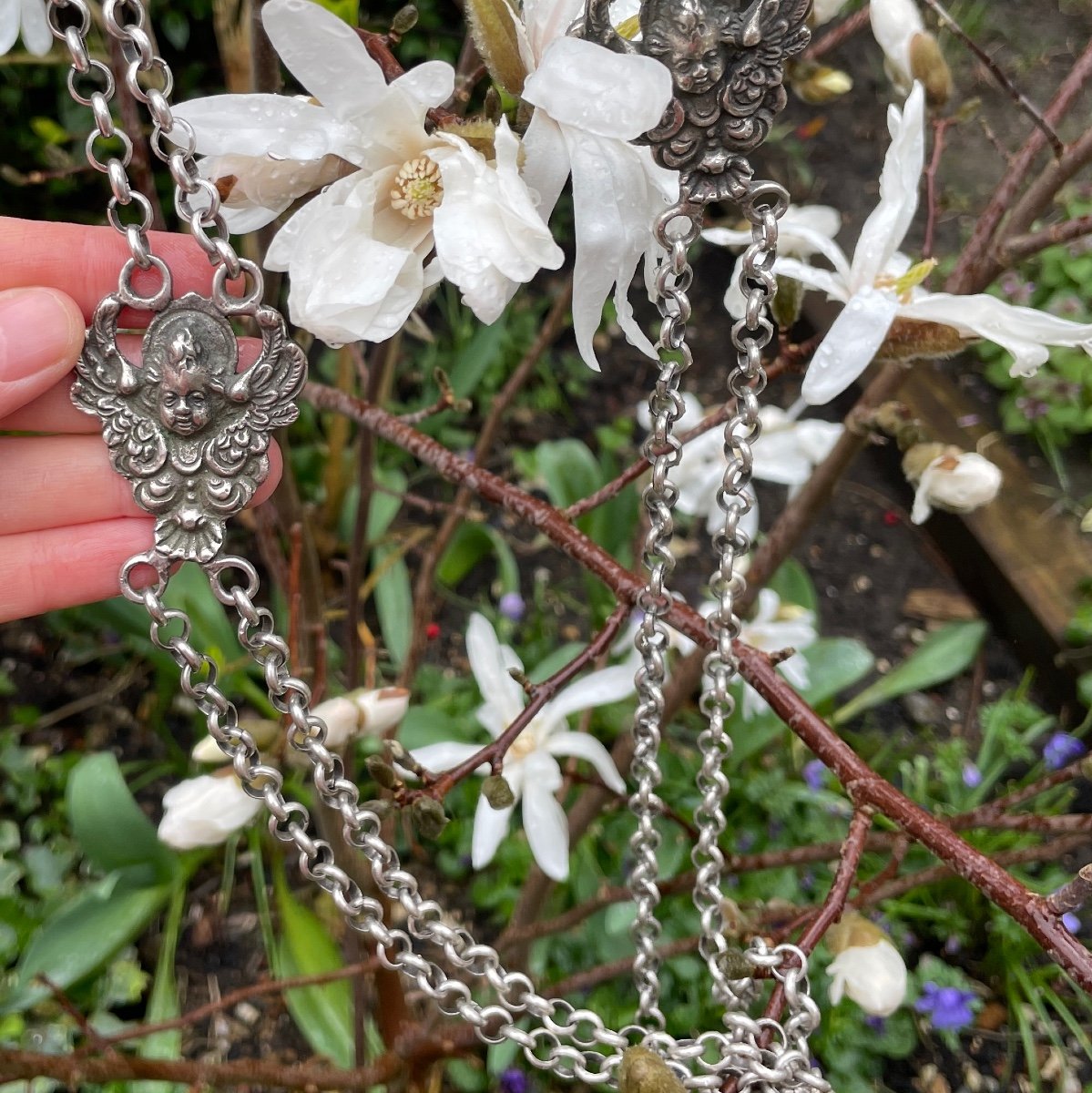 Silver Double Long Chain Set With Putto Heads. Italian, 17th Century.-photo-7