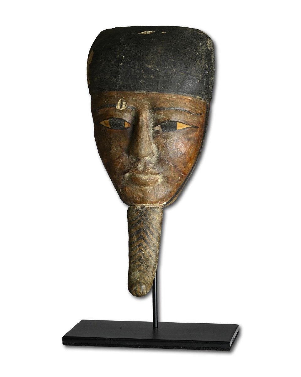 Painted Wooden Mummy Mask. Egyptian, Late Dynastic Period, Ca. 712 To 332 Bce.-photo-3