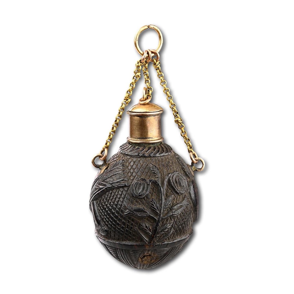 Miniature Gold Coconut Flask With Allegories Of Love. French, 19th Century.-photo-3