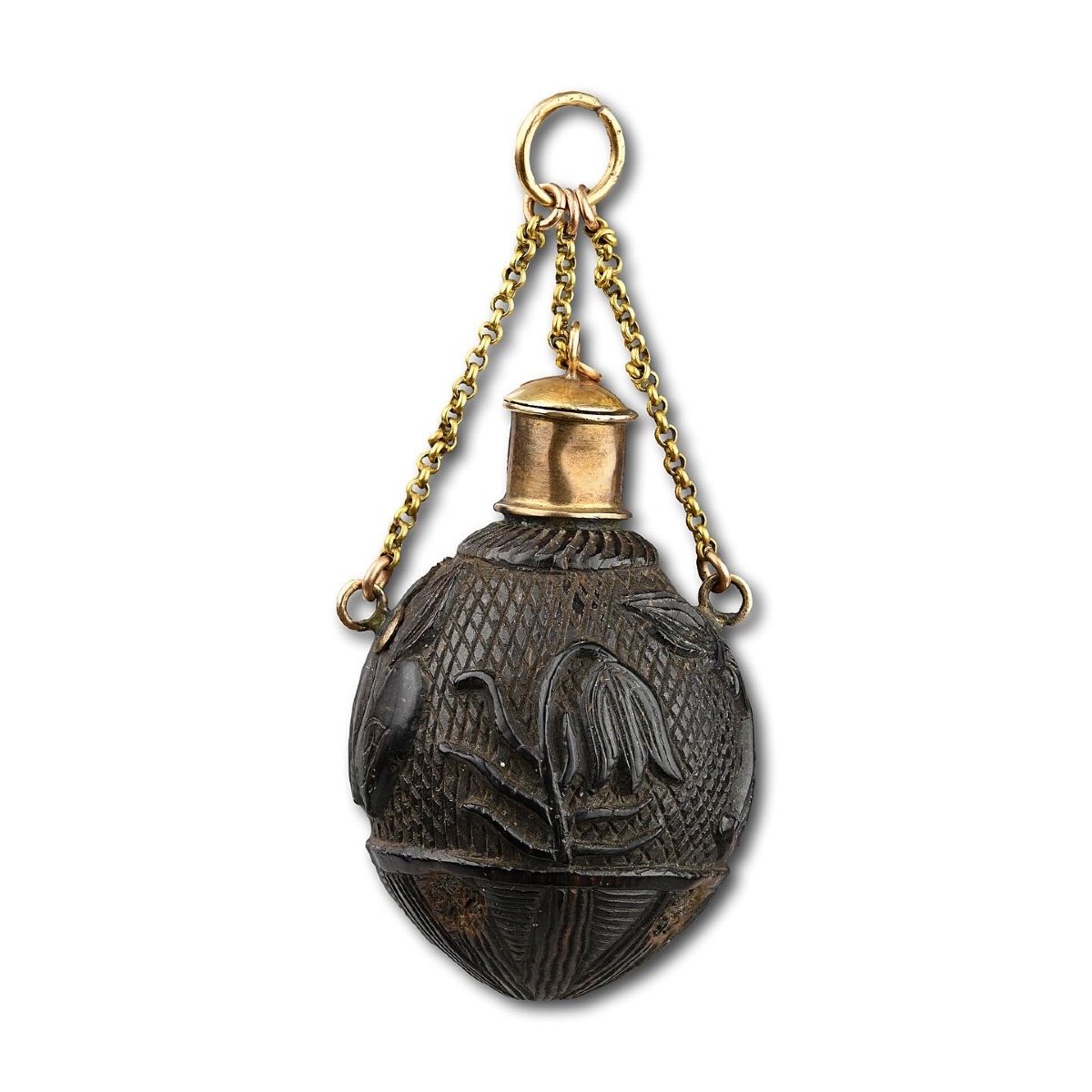 Miniature Gold Coconut Flask With Allegories Of Love. French, 19th Century.