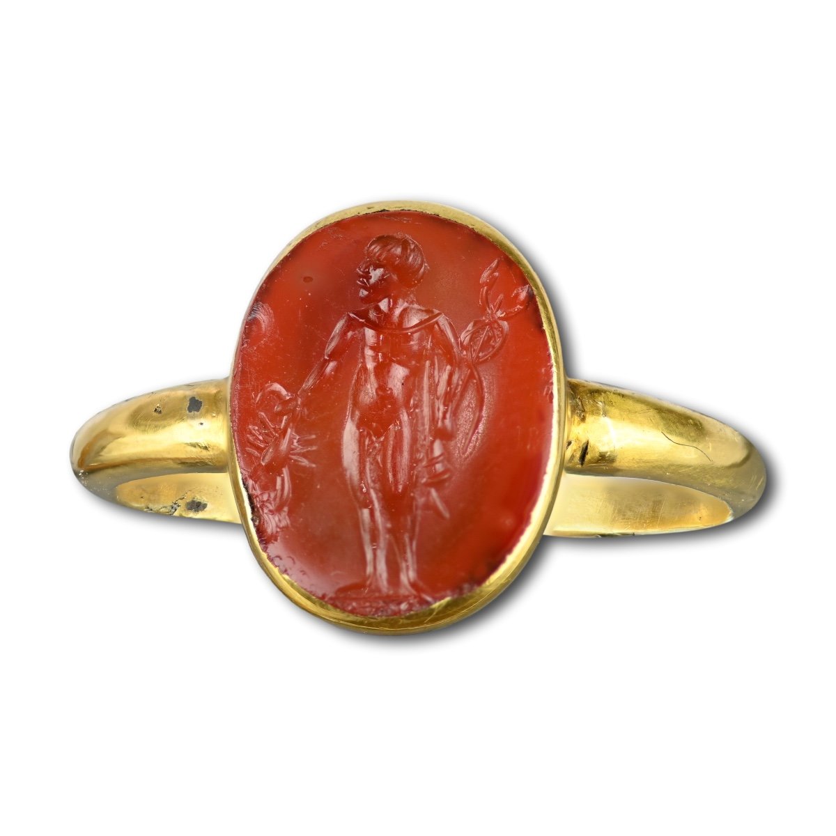 Gold Ring Set With A Carnelian Intaglio Of The Roman God Mercury.-photo-2