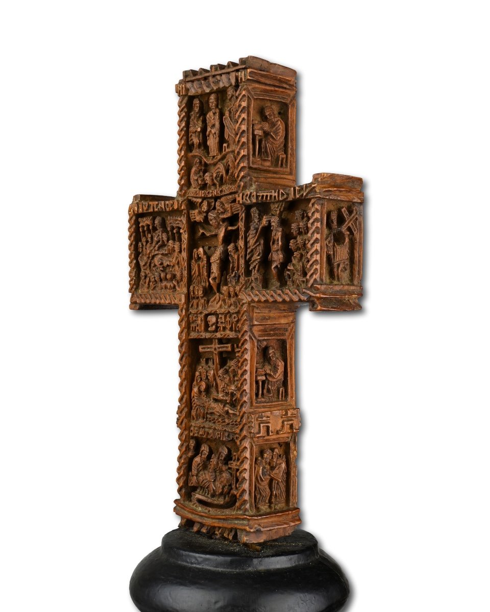 Exceptional Cypress Wood Blessing Cross. Mount Athos Workshop, 18th Century.-photo-4