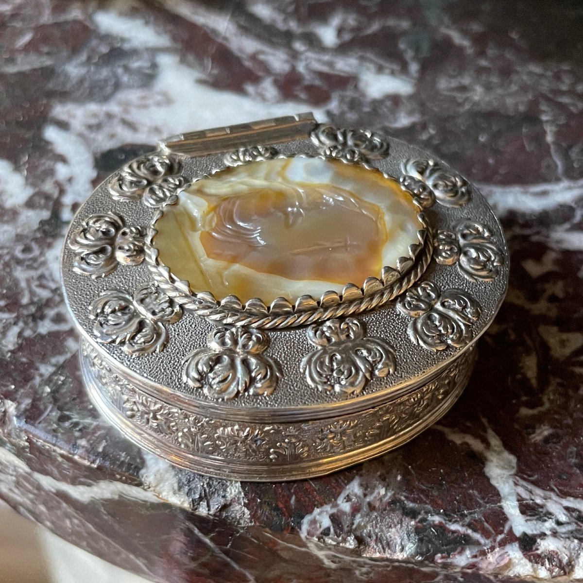 Tabatière En Argent Avec Une Intaille En Agate De Saint Jérôme. Anglais, XVIIe Siècle.  -photo-2