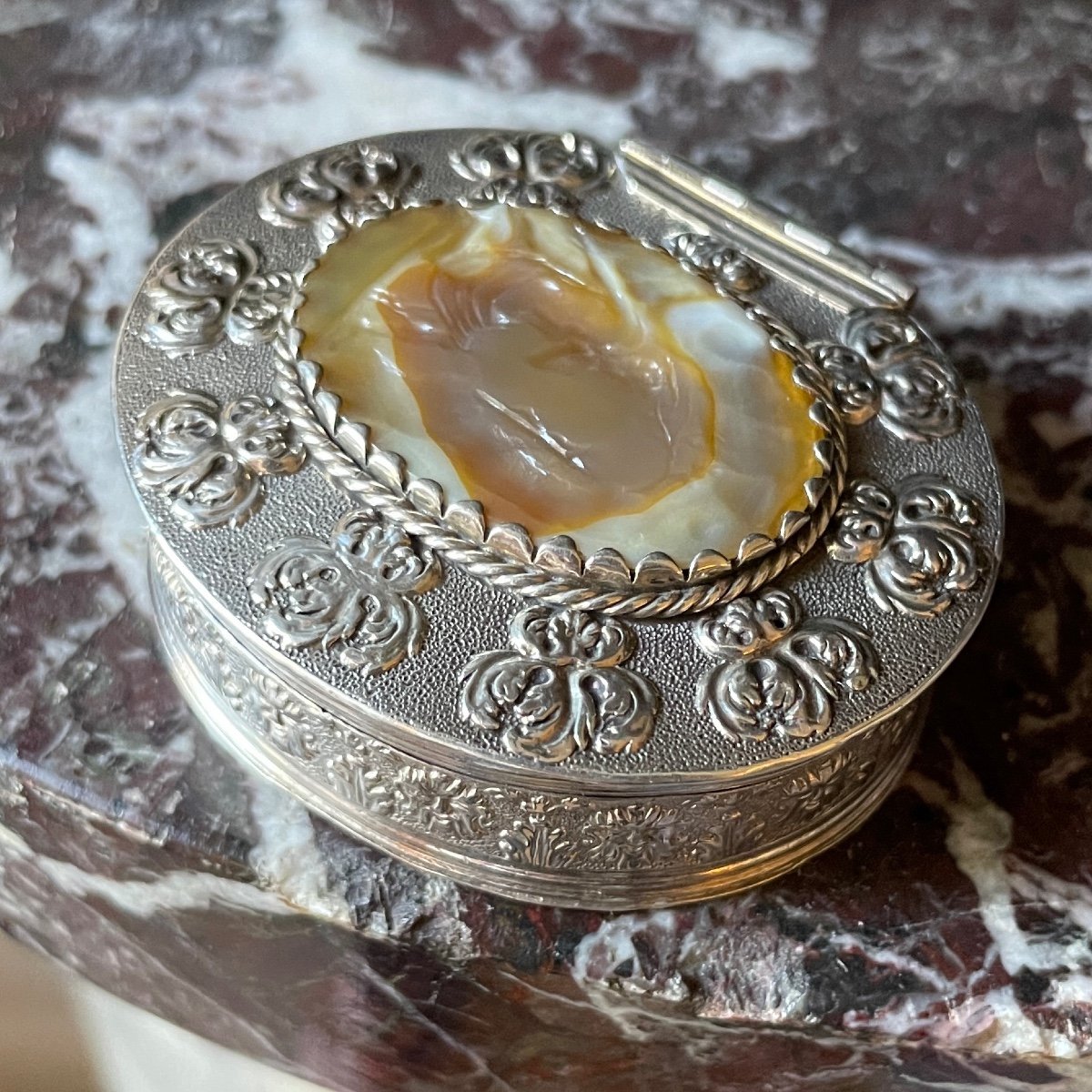 Tabatière En Argent Avec Une Intaille En Agate De Saint Jérôme. Anglais, XVIIe Siècle.  -photo-3