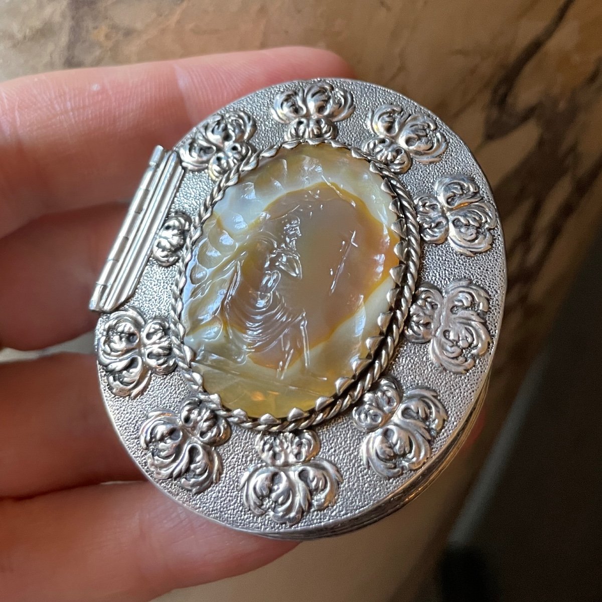 Tabatière En Argent Avec Une Intaille En Agate De Saint Jérôme. Anglais, XVIIe Siècle.  -photo-4