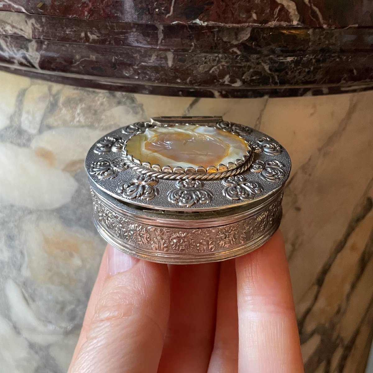 Tabatière En Argent Avec Une Intaille En Agate De Saint Jérôme. Anglais, XVIIe Siècle.  -photo-6