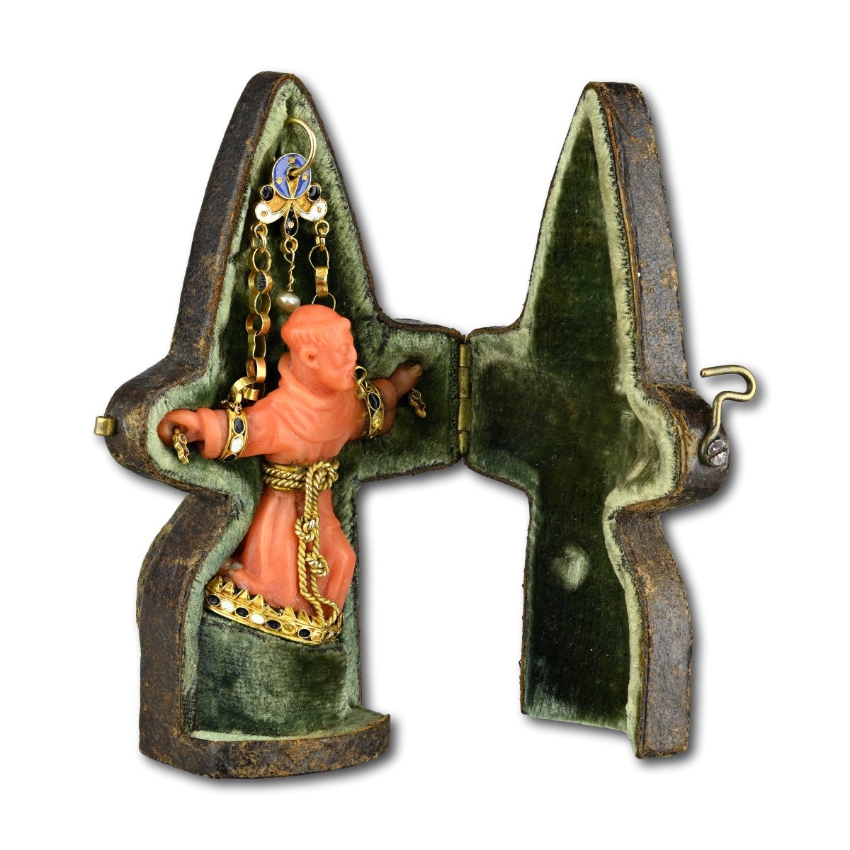 Gold And Coral Pendant Of Saint Francis. Italian Or Spanish, 17th Century.-photo-3