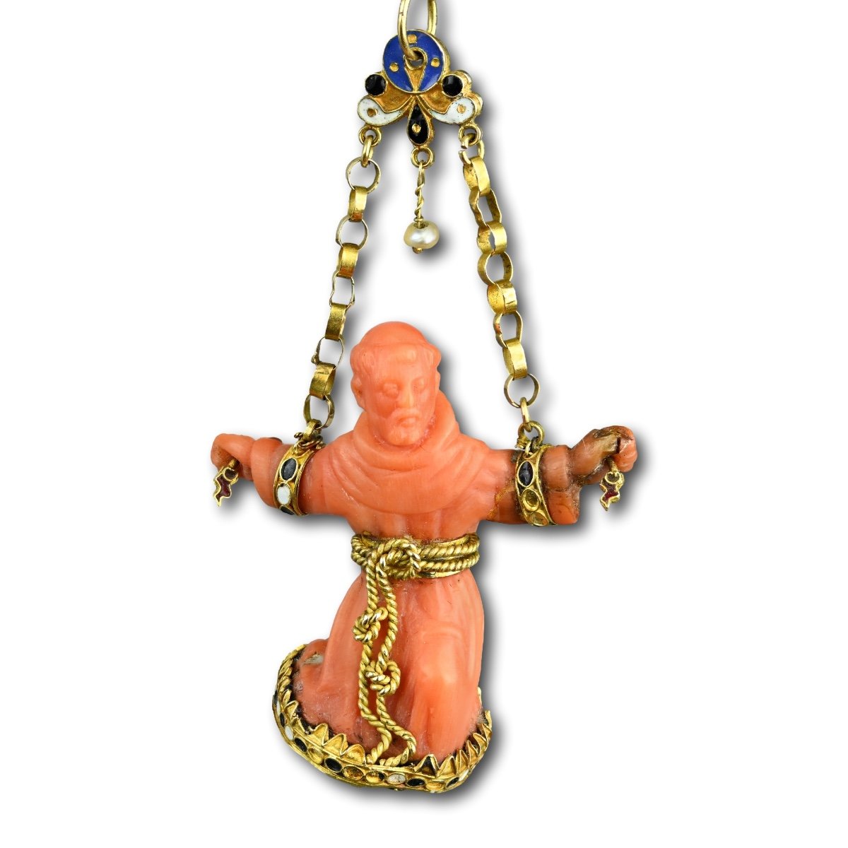 Gold And Coral Pendant Of Saint Francis. Italian Or Spanish, 17th Century.-photo-4