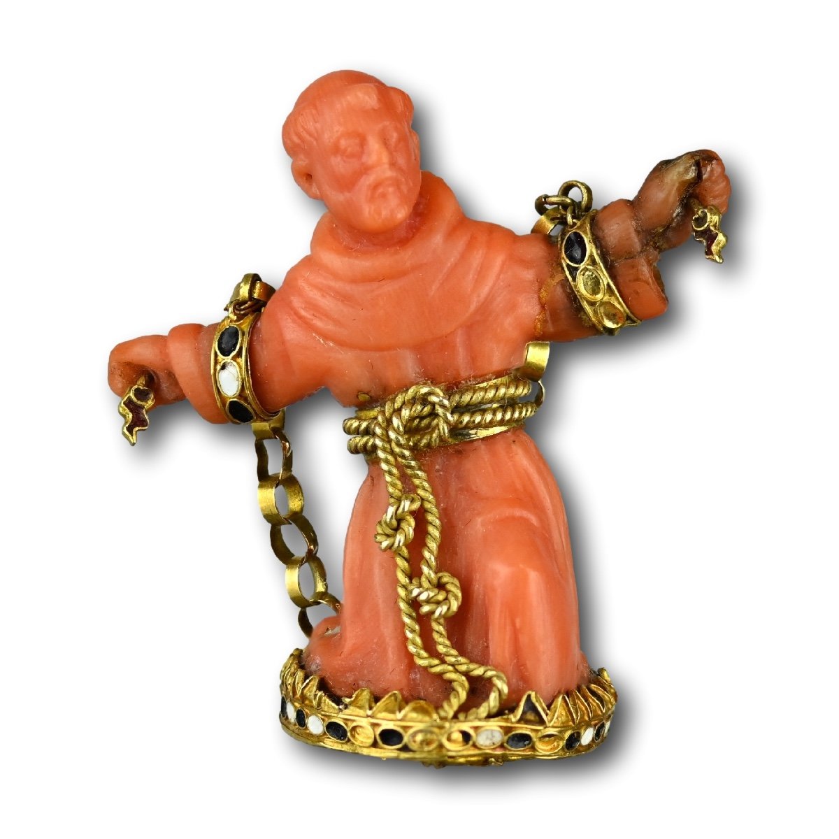 Gold And Coral Pendant Of Saint Francis. Italian Or Spanish, 17th Century.-photo-5