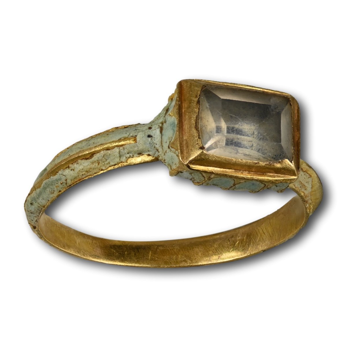 Enamel Gold Ring With A Table Cut Rock Crystal. English, Mid 17th Century. -photo-4