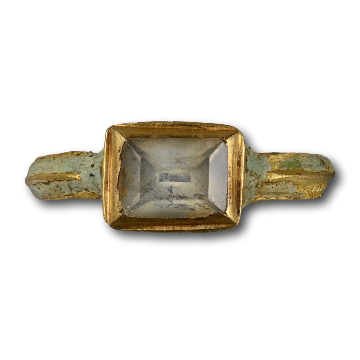 Enamel Gold Ring With A Table Cut Rock Crystal. English, Mid 17th Century. -photo-1