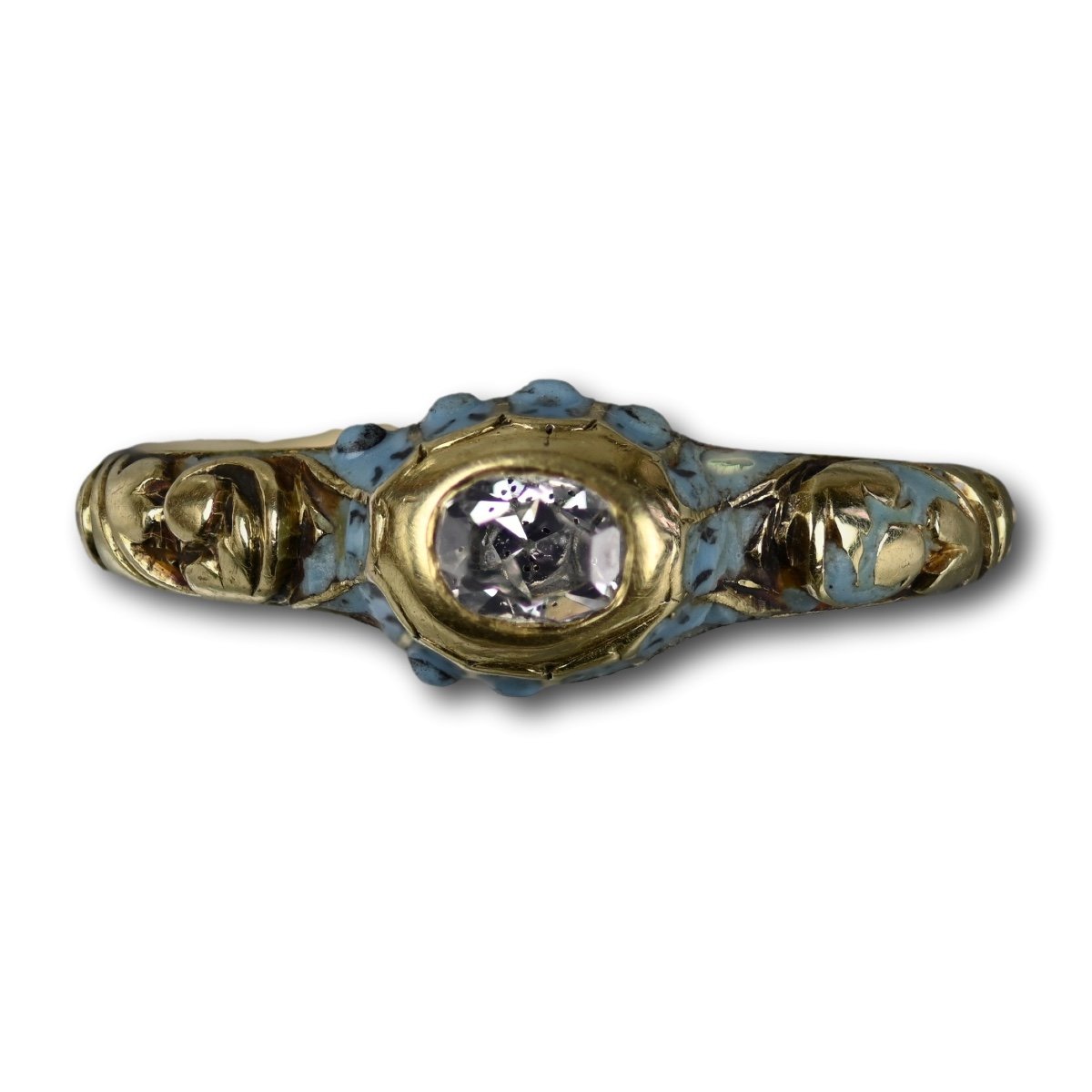 Bague En Or émaillé Bleu Et Diamants. Angleterre, Seconde Moitié Du XVIIe Siècle.-photo-2