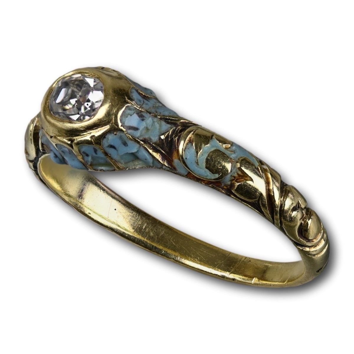 Bague En Or émaillé Bleu Et Diamants. Angleterre, Seconde Moitié Du XVIIe Siècle.-photo-3