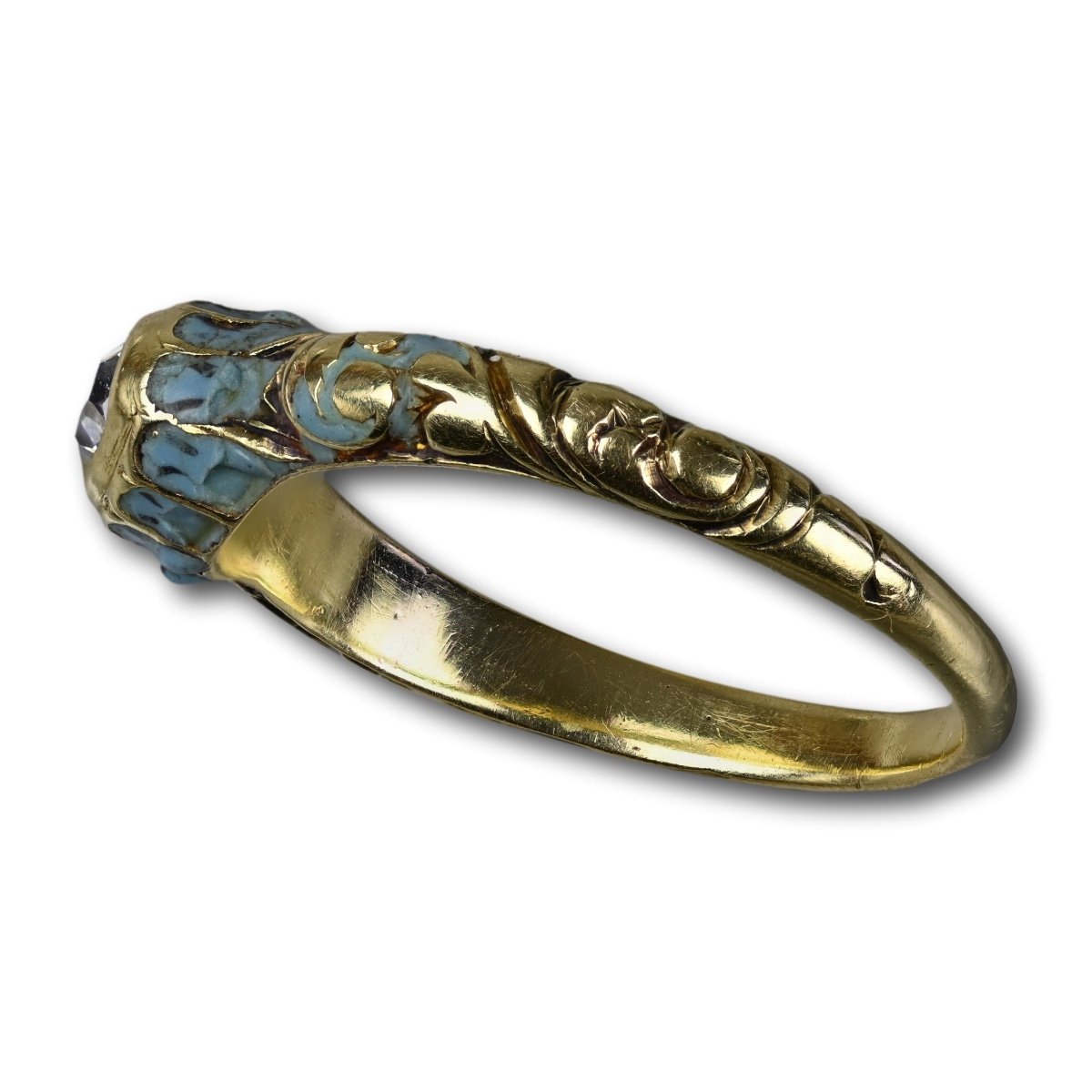 Bague En Or émaillé Bleu Et Diamants. Angleterre, Seconde Moitié Du XVIIe Siècle.-photo-4