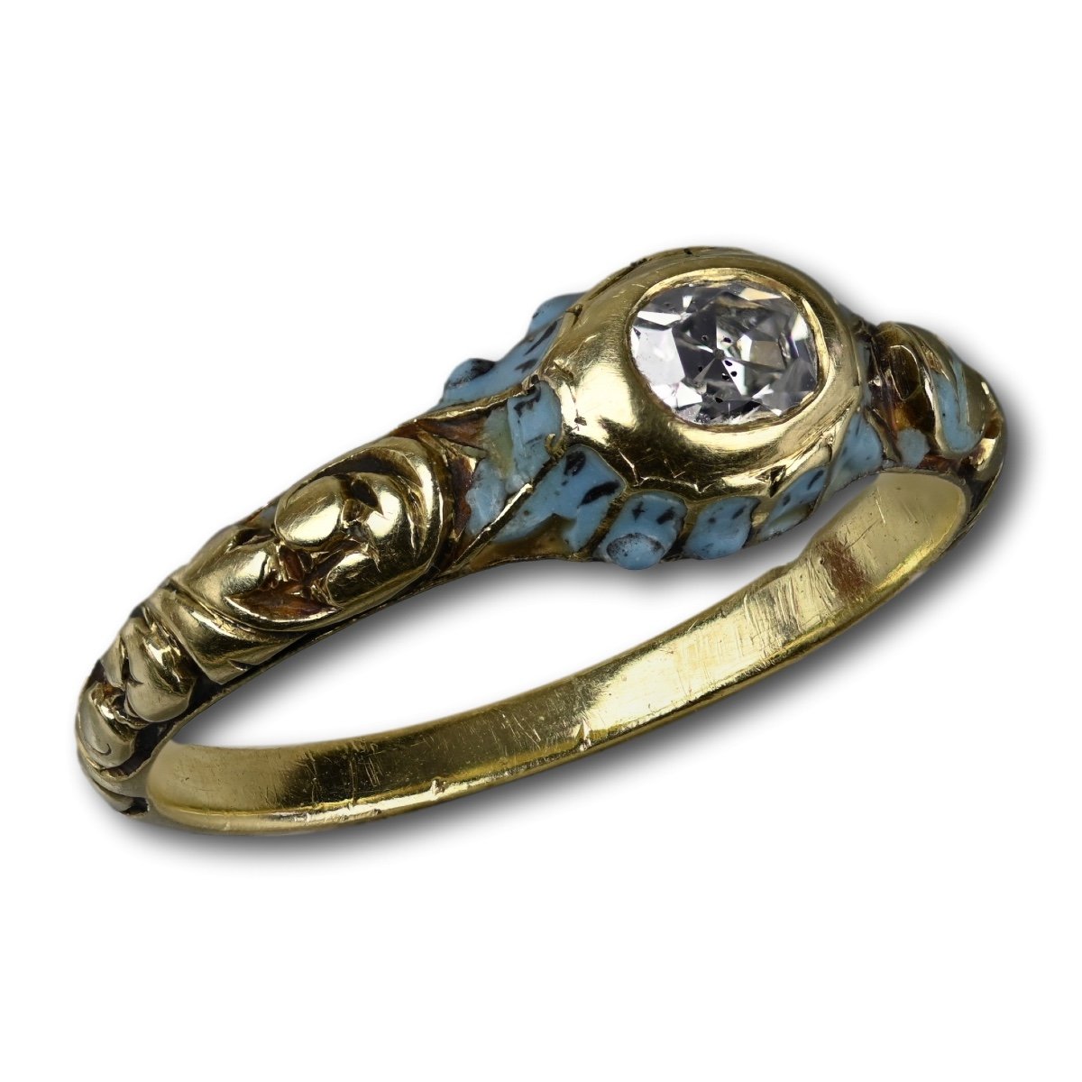 Bague En Or émaillé Bleu Et Diamants. Angleterre, Seconde Moitié Du XVIIe Siècle.-photo-2