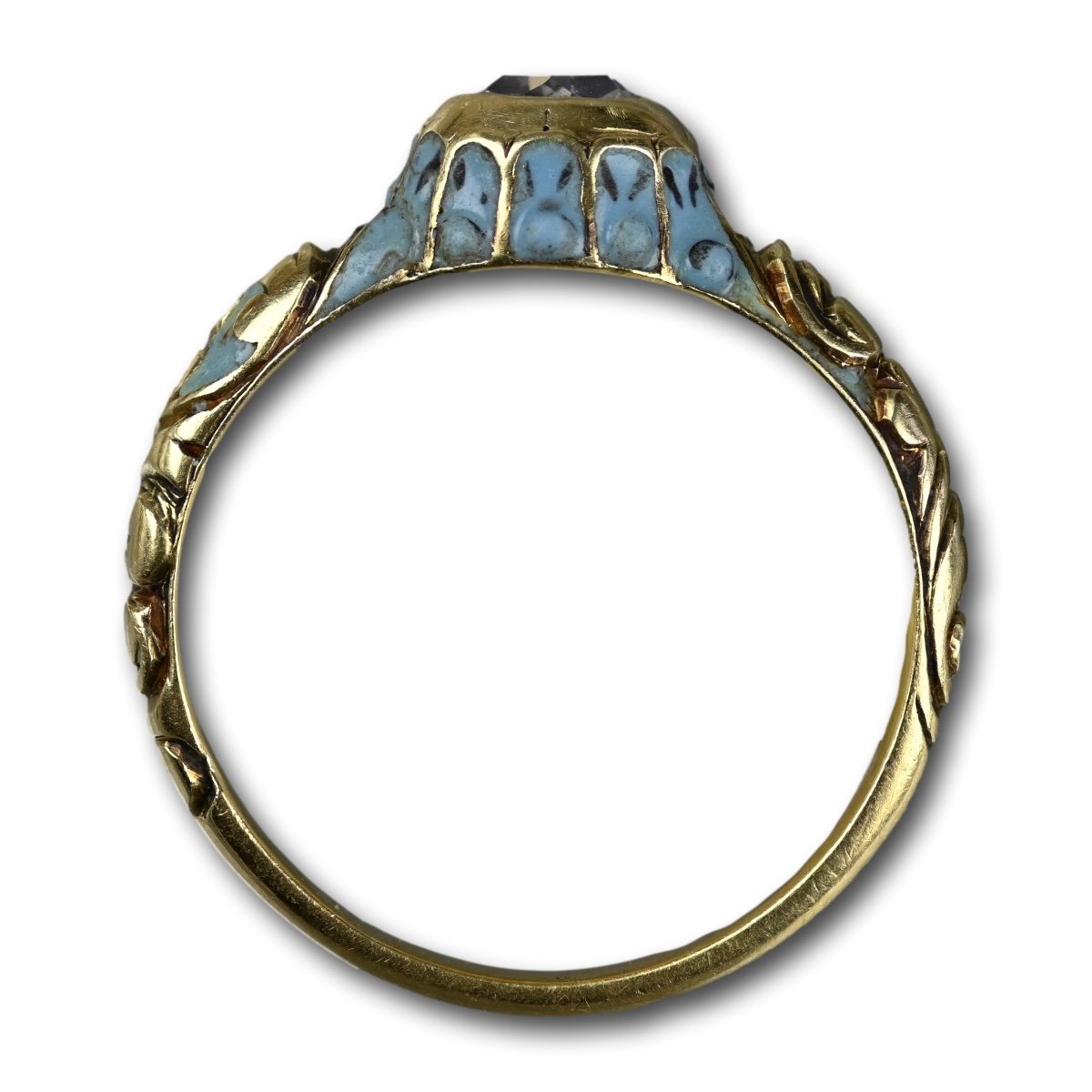 Bague En Or émaillé Bleu Et Diamants. Angleterre, Seconde Moitié Du XVIIe Siècle.-photo-3