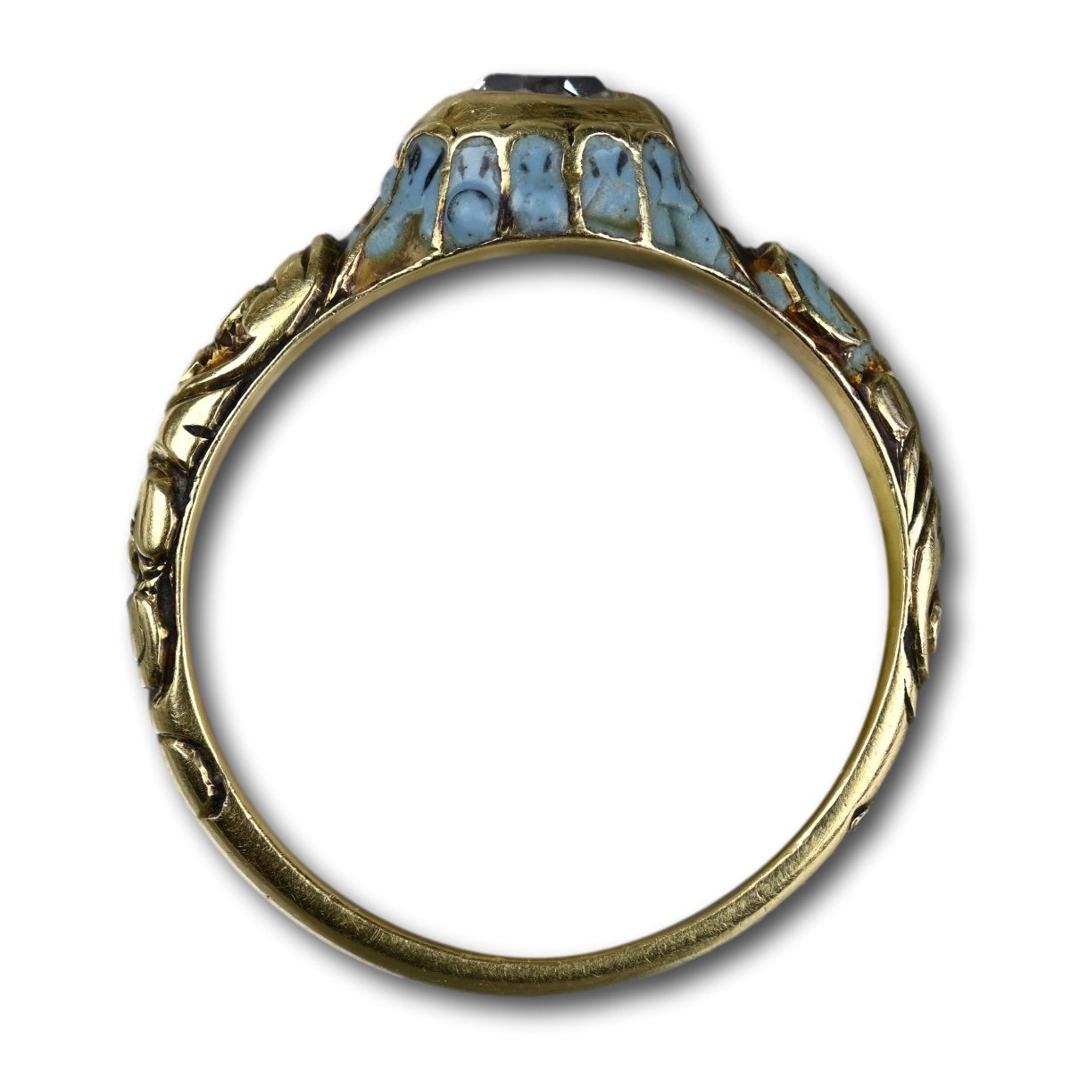 Bague En Or émaillé Bleu Et Diamants. Angleterre, Seconde Moitié Du XVIIe Siècle.-photo-4