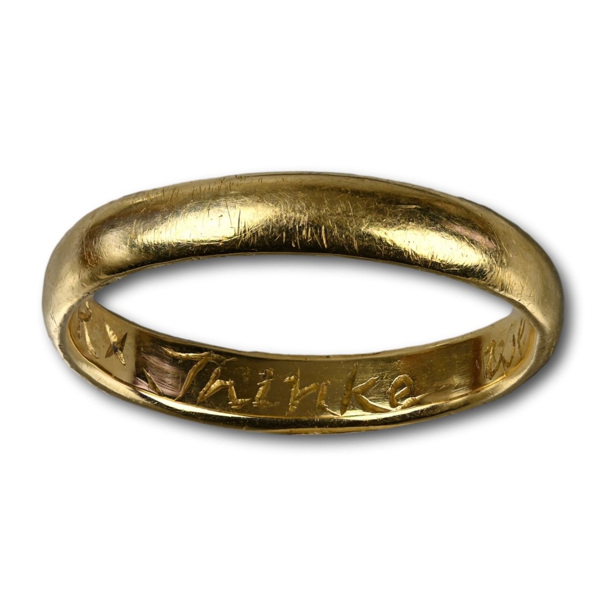 Gold Posy Ring Engraved ’think Well Of Mee *amr*’. English, 18th Century.-photo-3