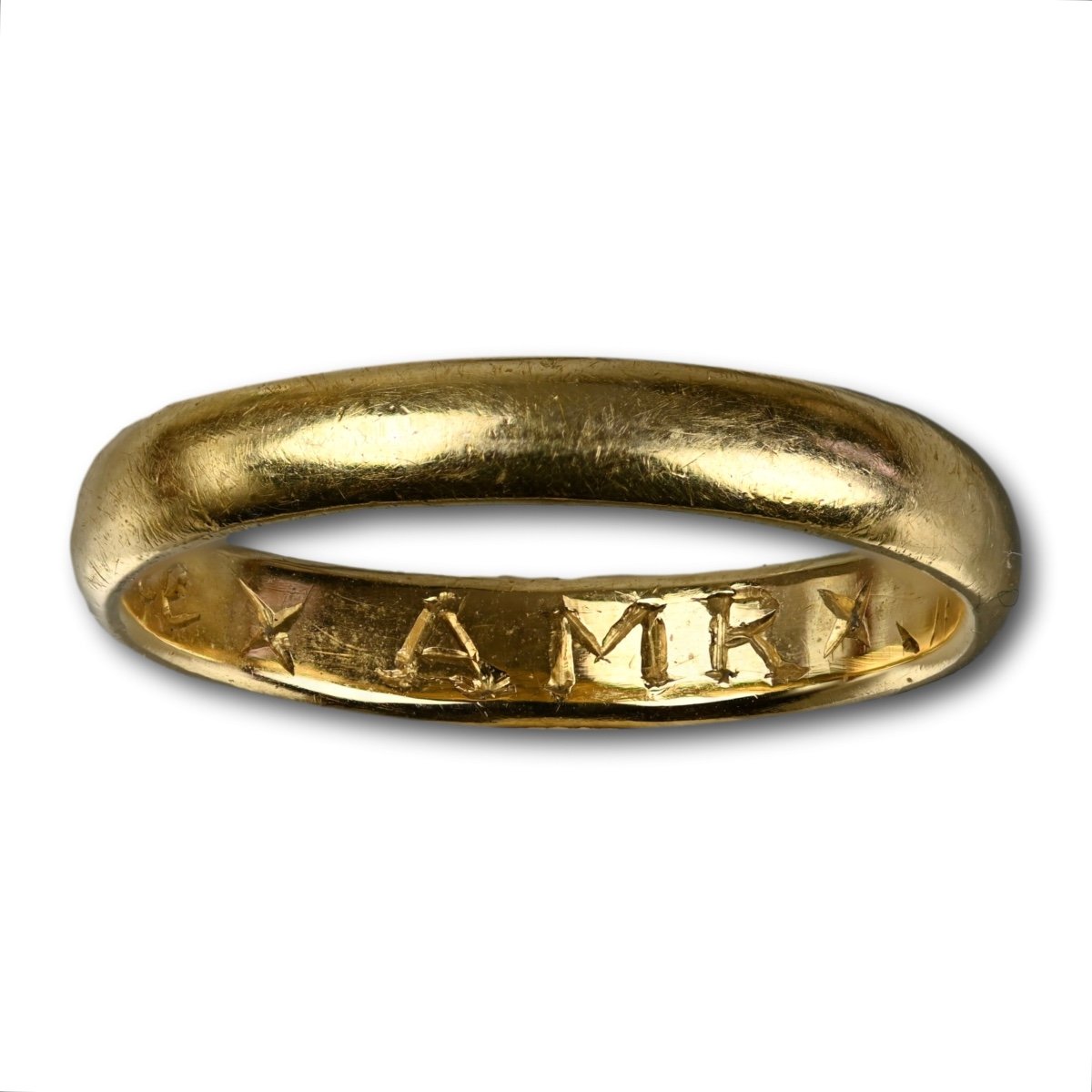 Gold Posy Ring Engraved ’think Well Of Mee *amr*’. English, 18th Century.