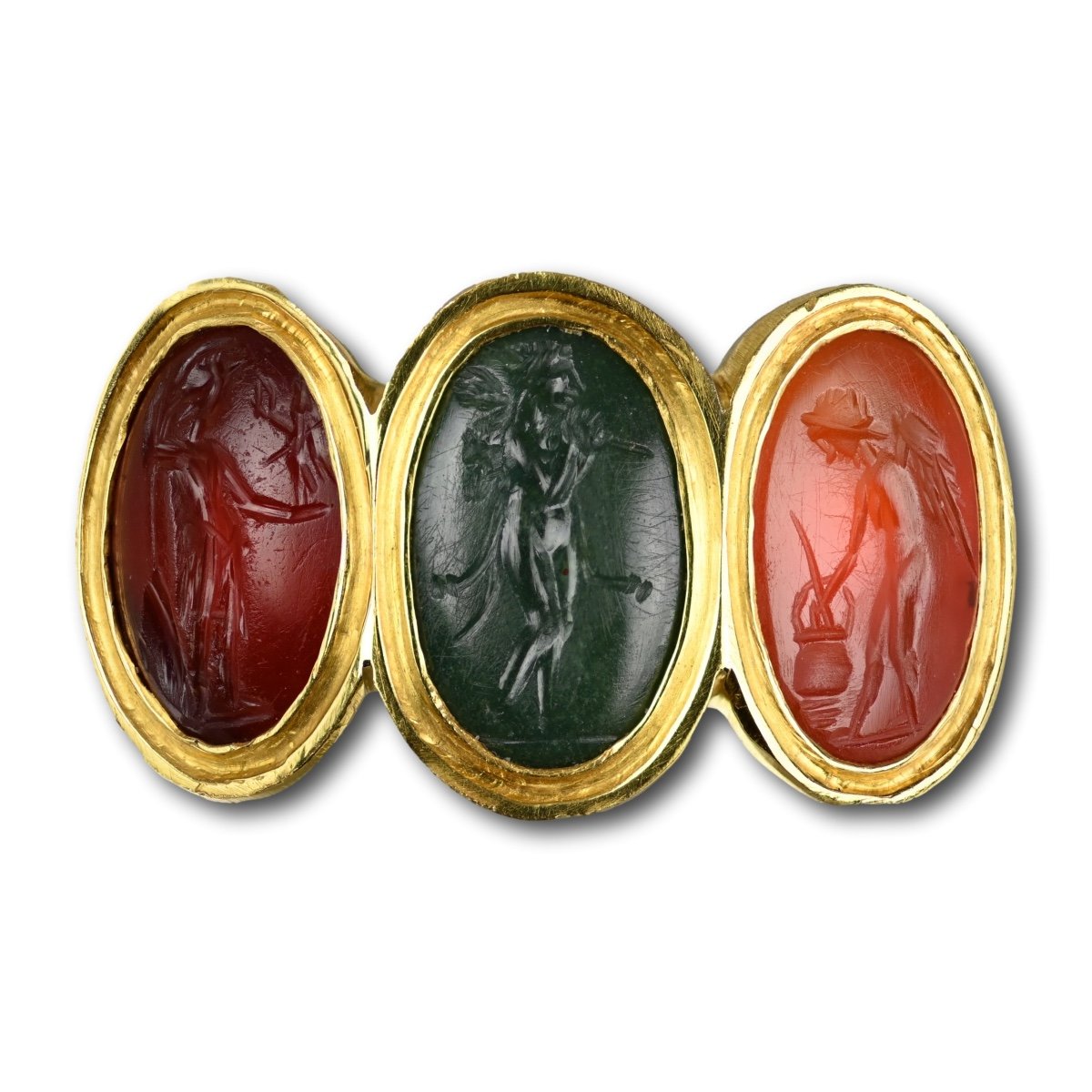 Georgian Style Gold Ring With Ancient Roman Intaglios, 1st - 2nd Century Ad.