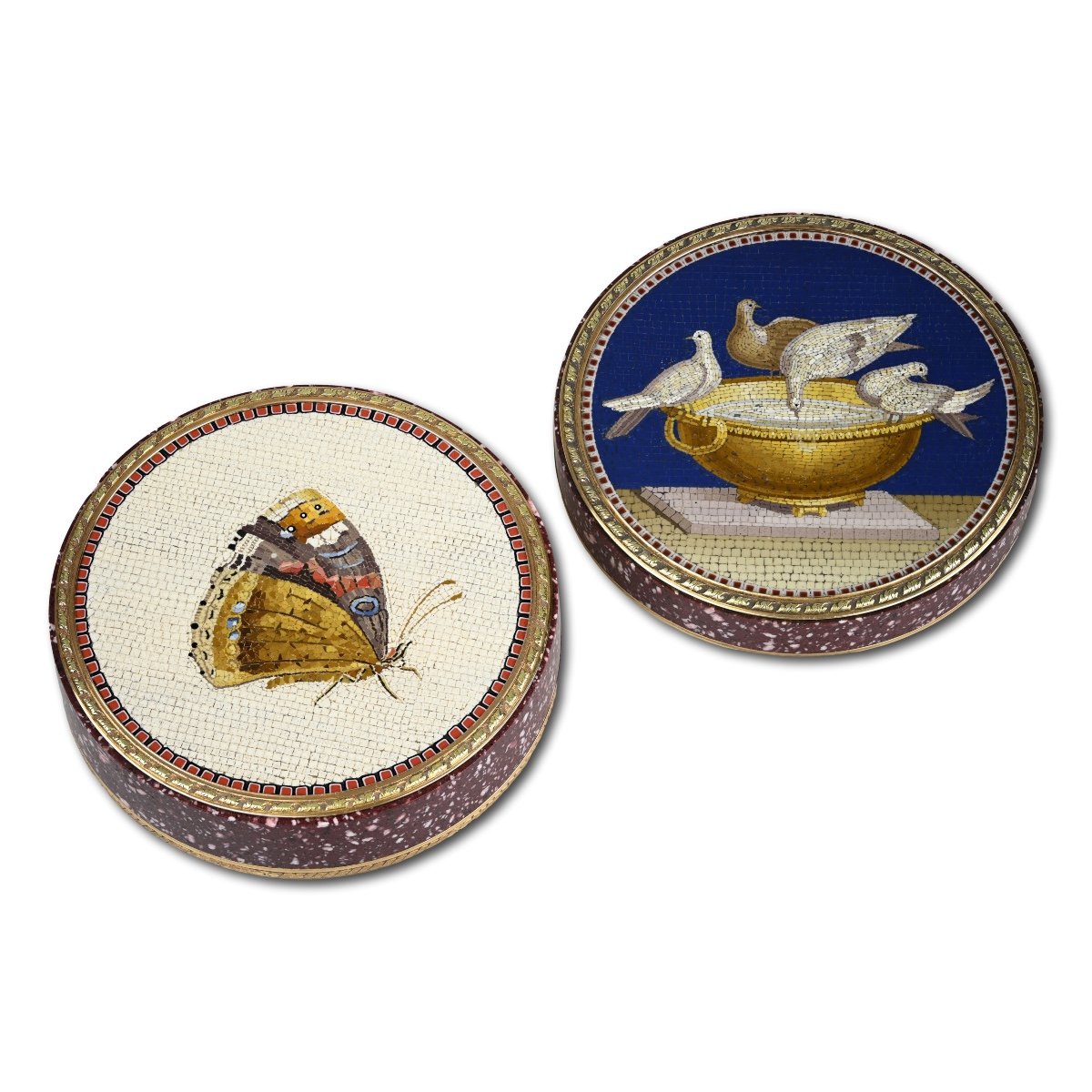 Coffret De Tabatière En Porphyre Et Or Avec Plaques En Micromosaïque. Italie, XVIIIe Siècle.  -photo-4