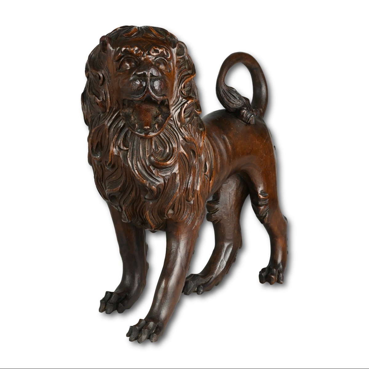 Baroque Sculpture Of A Striding Lion. Tyrol, Italy, Mid 18th Century.-photo-3