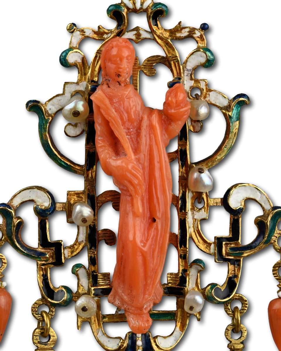 Gold, Enamel And Coral Pendant. Trapani, Sicily, Early 17th Century.-photo-2