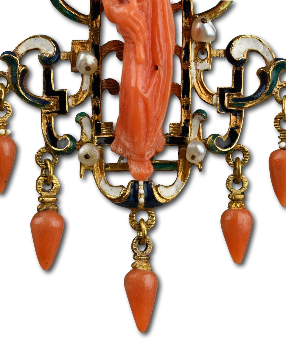 Gold, Enamel And Coral Pendant. Trapani, Sicily, Early 17th Century.-photo-3