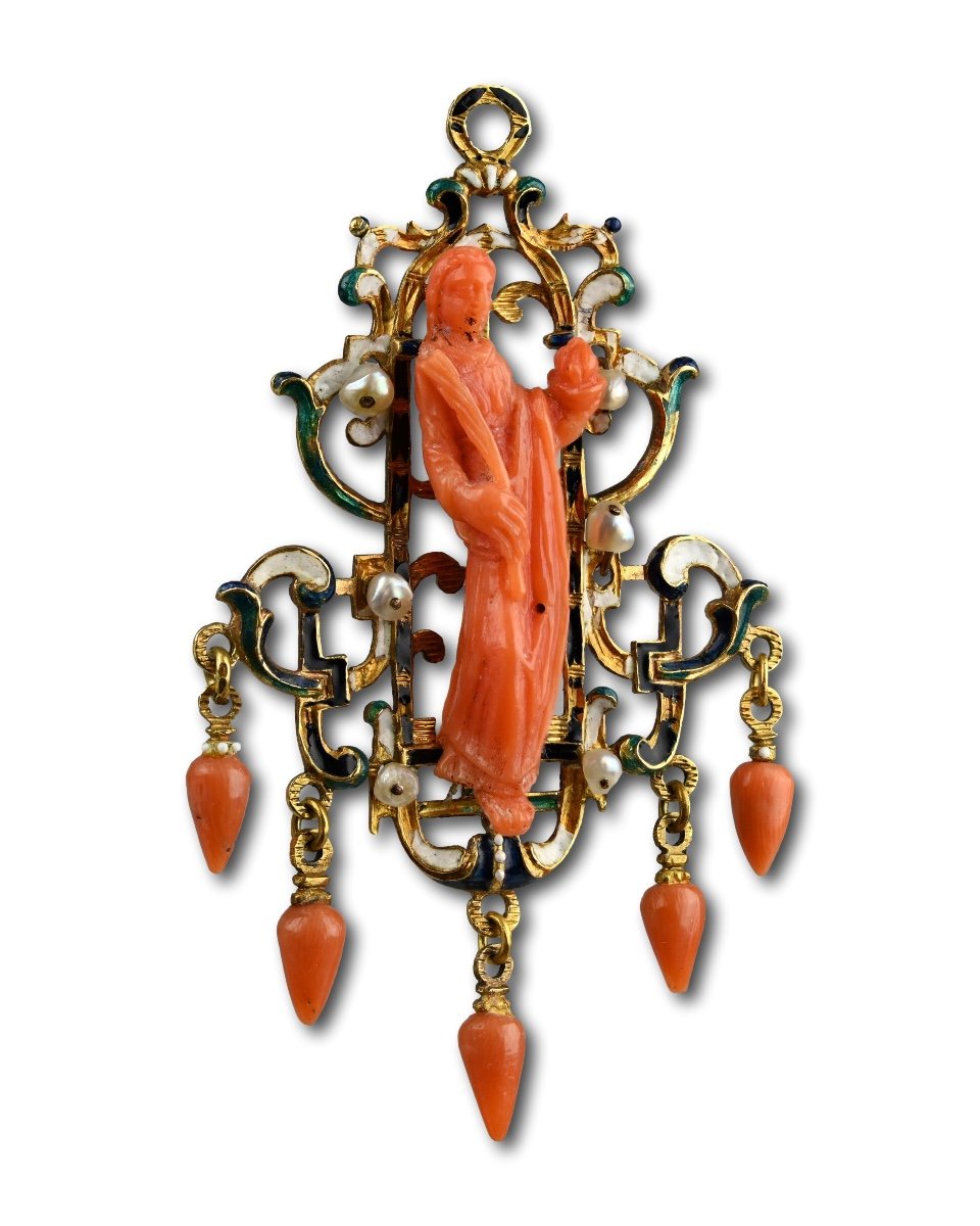 Gold, Enamel And Coral Pendant. Trapani, Sicily, Early 17th Century.-photo-1