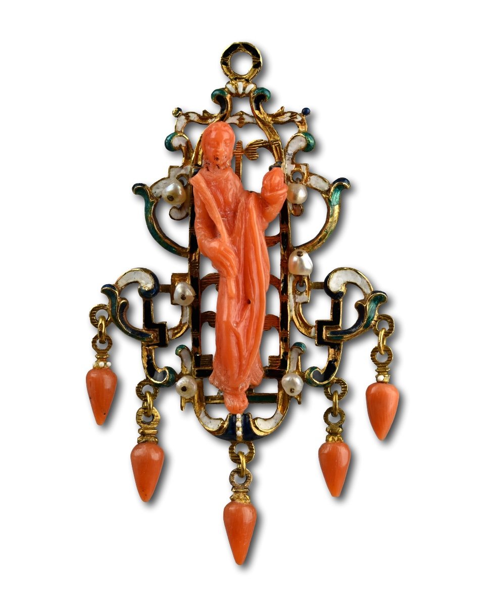 Gold, Enamel And Coral Pendant. Trapani, Sicily, Early 17th Century.-photo-2