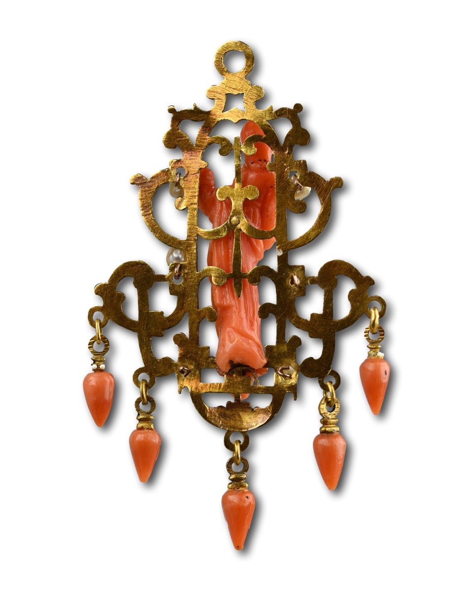 Gold, Enamel And Coral Pendant. Trapani, Sicily, Early 17th Century.-photo-3