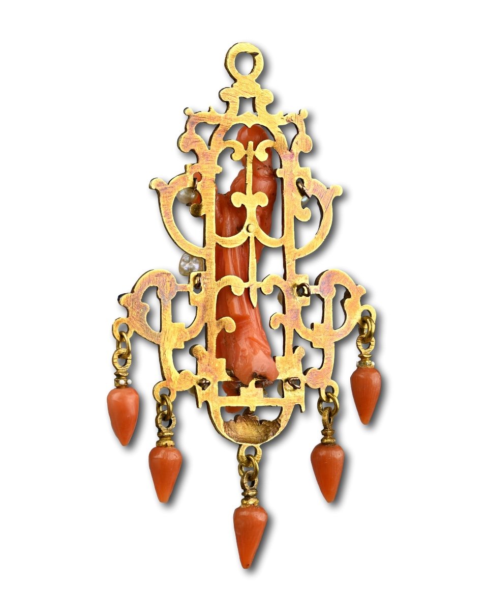 Gold, Enamel And Coral Pendant. Trapani, Sicily, Early 17th Century.-photo-5