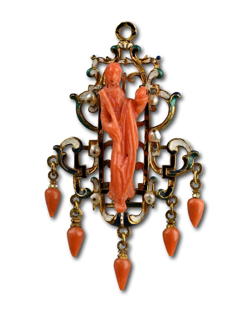 Gold, Enamel And Coral Pendant. Trapani, Sicily, Early 17th Century.