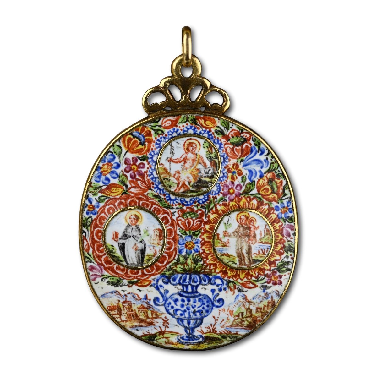 Gold And Enamel Pendant With The Virgin And Saints. Sicilian, 17th Century.-photo-3