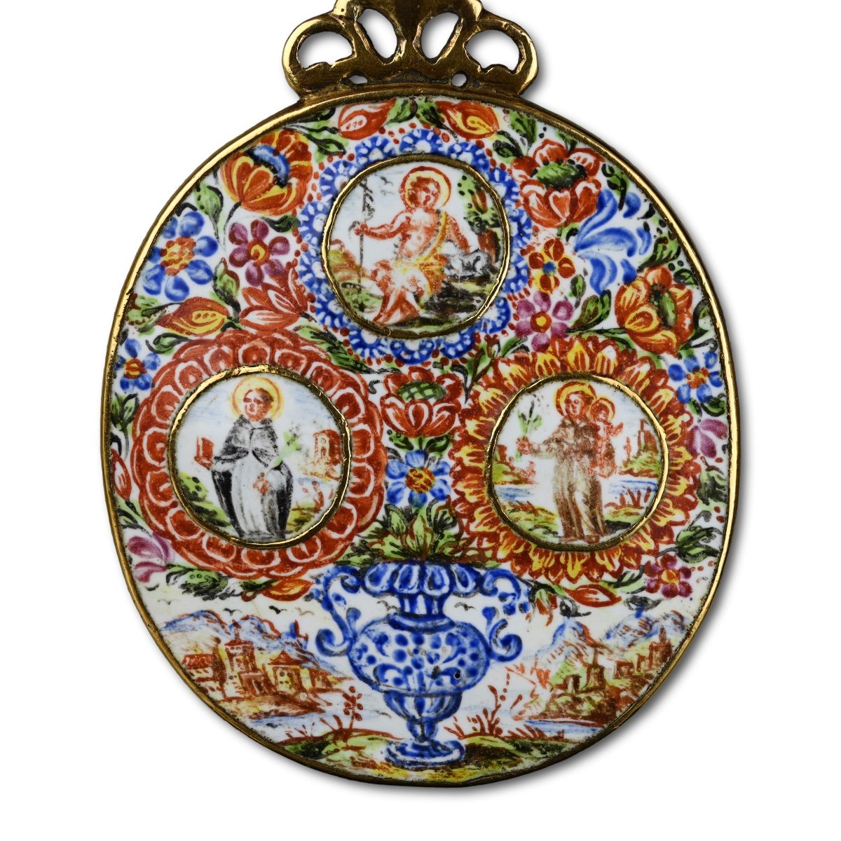 Gold And Enamel Pendant With The Virgin And Saints. Sicilian, 17th Century.-photo-3