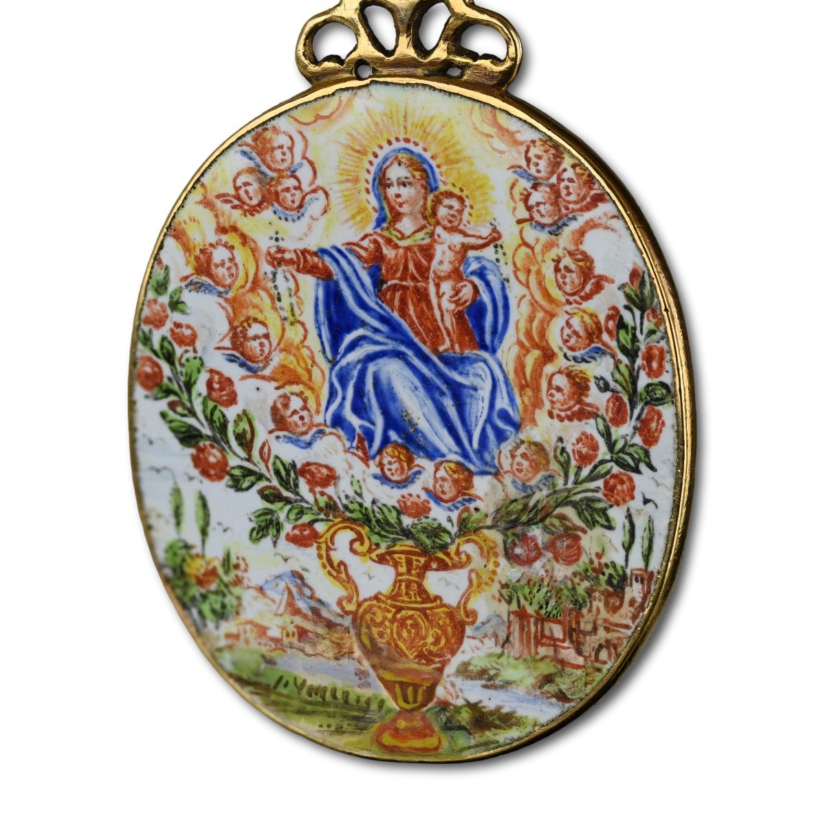 Gold And Enamel Pendant With The Virgin And Saints. Sicilian, 17th Century.-photo-6