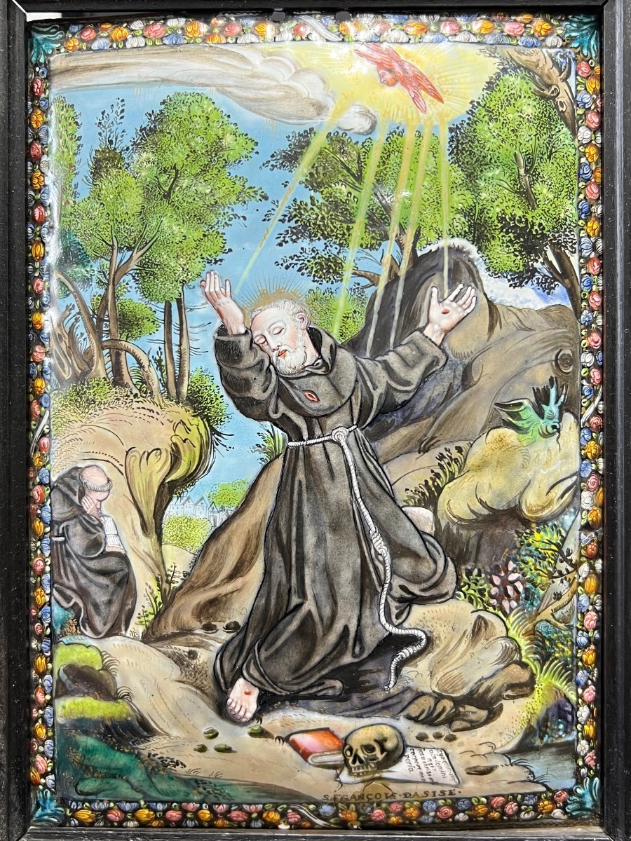 Large Limoges Enamel Of St Francis. Jean-baptiste I / II Nouailher, 18th Century-photo-4